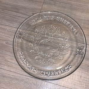 Embossed Glass Christmas seasons greetings 12 inch serving plate